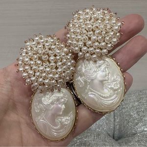 Nicola Bathie Cameo Iridescent Pearl Earrings - one of a kind!